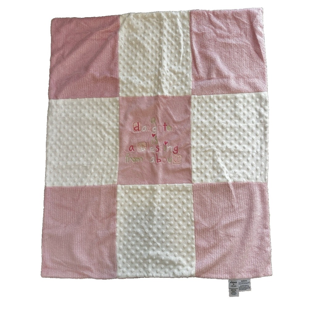 Wishes & Kisses Baby Blanket Pink Daughter is Blessing From Above Satin Back